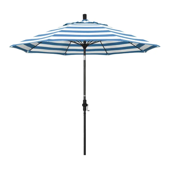 California Umbrella Sun Master Series 9 Ft Octagonal Aluminum Collar Tilt Patio Umbrella W/ Crank Lift & Fiberglass Ribs - Matted Black Frame / Sunbrella Cabana Regatta Canopy