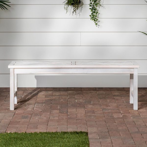 Wishlake 53 Inch Acacia Bench in White Wash by Ultimate Patio