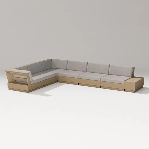 Elevate 7 Pc Recycled Plastic Sectional Seating Set in Vintage Sahara/Weathered Tweed By PW Designer Series