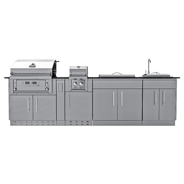 Sunstone Grills Alamo 10 Ft Outdoor Kitchen Island w/ Natural Gas Grill & Side Burner, Sink, Door & Drawer