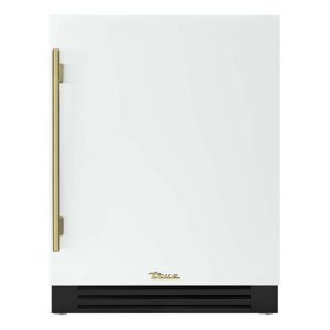 True ADA Height 24 Inch 40 Bottle Right Hinge Outdoor Wine Cabinet - Matte White w/ Brass Handle - TUWADA-24-RS-A~030-H01