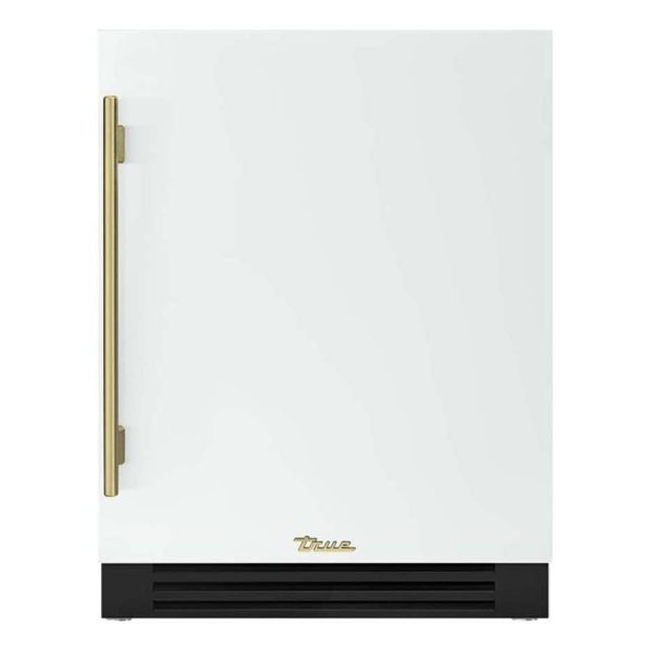 True ADA Height 24 Inch 40 Bottle Right Hinge Outdoor Wine Cabinet - Matte White w/ Brass Handle - TUWADA-24-RS-A~030-H01