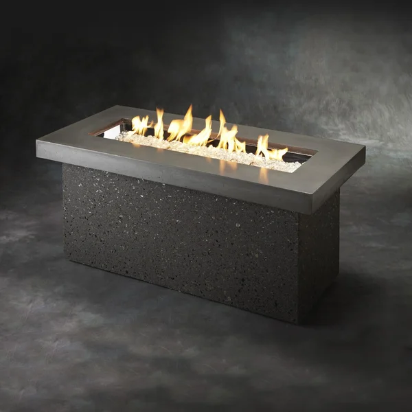 Key Largo 48 Inch Rectangular Stucco Propane Fire Pit Table in Midnight Mist by The Outdoor GreatRoom Company