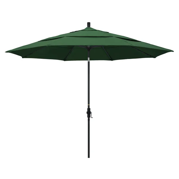 California Umbrella 11 Ft. Octagonal Aluminum Collar Tilt Patio Umbrella W/ Crank Lift & Aluminum Ribs - Stone Black Frame / Olefin Hunter Green Canopy