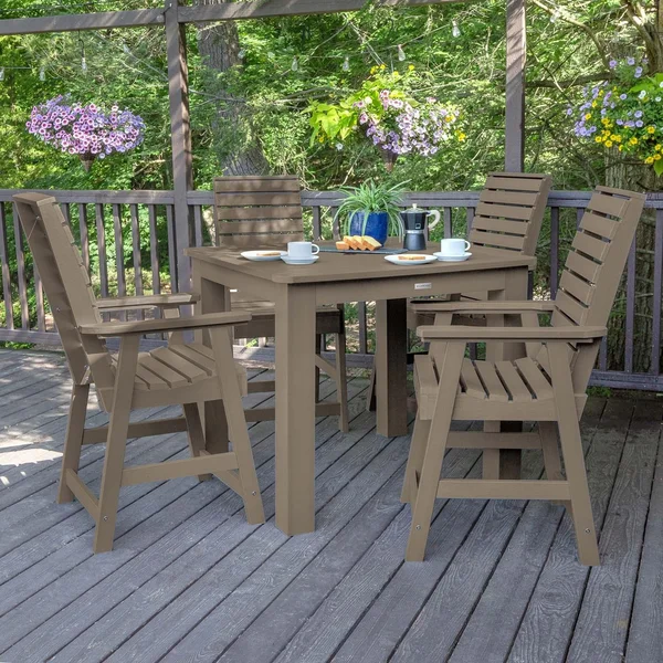 Elm Pointe 5 Pc Recycled Plastic Square Counter Height Dining Set in Woodland Brown by Lakeview Outdoor Designs