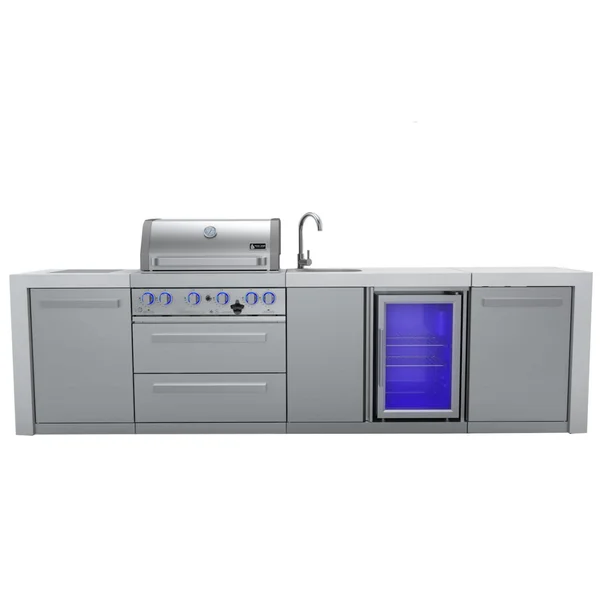 Mont Alpi 10 Ft Natural Gas Outdoor Kitchen Island w/ Side Burner & Beverage Center- MAi400-DBEV