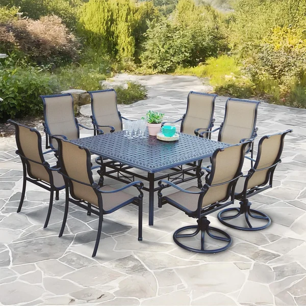 Monterey 9 Pc Cast Aluminum Dining Set w/ Rockers in Antique Bronze By Darlee