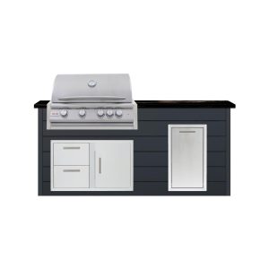BBQGuys Signature 6 Ft Outdoor Kitchen Island w/ 32 Inch Propane Blaze LTE+ Grill & Narrow Trash Bin | Asphalt Gray w/ Titanium Granite