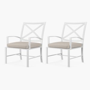 Bristol 2 Piece Aluminum Patio Dining Chair Set W/ Sunbrella Canvas Flax Self Welt Cushions By Sunset West