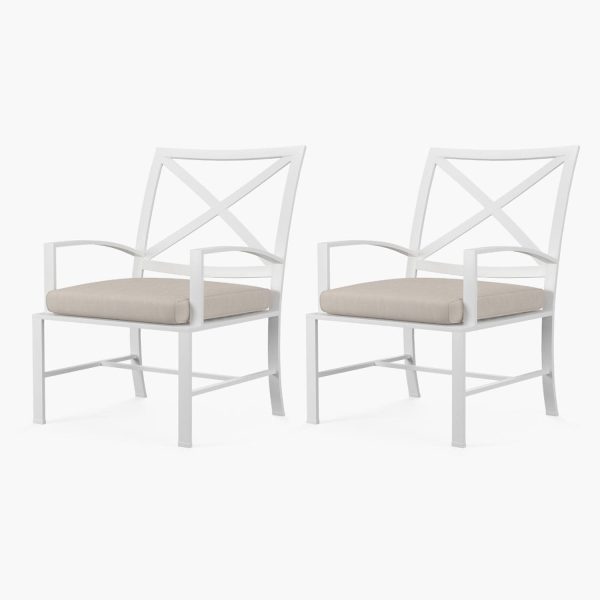 Bristol 2 Piece Aluminum Patio Dining Chair Set W/ Sunbrella Canvas Flax Self Welt Cushions By Sunset West