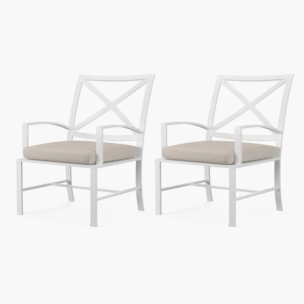 Bristol 2 Piece Aluminum Patio Dining Chair Set W/ Sunbrella Canvas Flax Self Welt Cushions By Sunset West