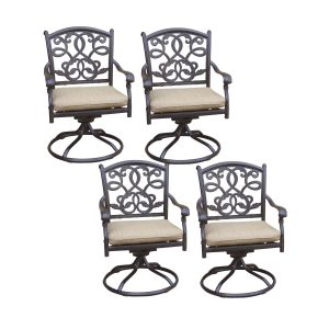 Santa Monica Cast Aluminum 4 Pc Set Swivel Rocker Dining Chair Set in Antique Bronze/Sesame by Darlee