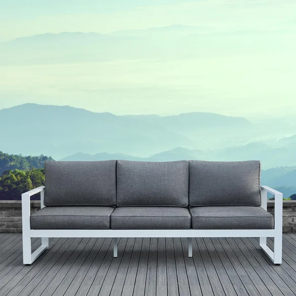 Villa Flora 3 Person Aluminum Sofa in White w/ Gray Cushions by Lakeview Outdoor Designs