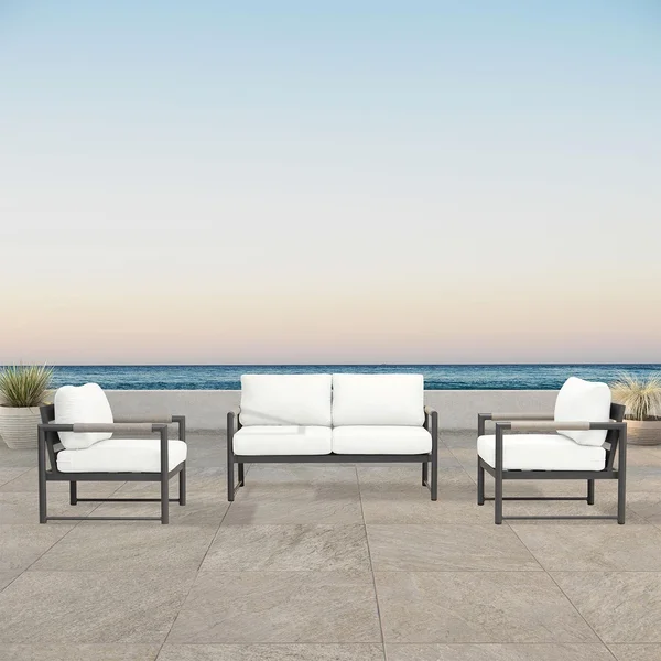 Avenue Bay 3 Pc Aluminum Seating Set in Slate/Canvas Natural by Lakeview Outdoor Designs