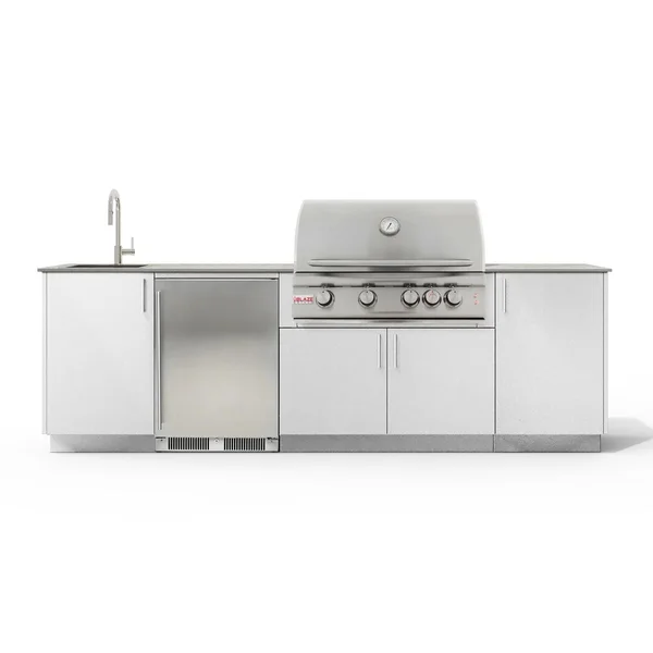 Urban Bonfire Dew 32 Outdoor Kitchen w/ Blaze LTE Natural Gas Grill, Sink, Refrigerator, Keon Dekton Countertop & Chantilly Finish - B-Dew-32-Blaze-Keon-Chantilly
