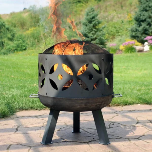 Retro 27 Inch Round Cast Iron Wood-Burning Fire Pit in Dark Gray by Ultimate Patio