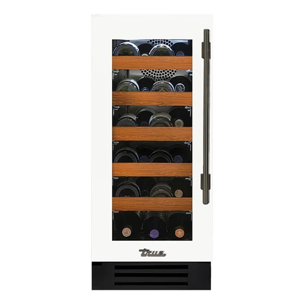 True 15 Inch 23 Bottle Left Hinge Glass Door Outdoor Wine Cabinet - Matte White w/ Pewter Handle - TWC-15-L-OG-C~DSK-030-H05