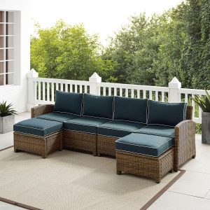 Branchwood 4 Pc Wicker Seating Set in Weathered Brown/Navy by Ultimate Patio
