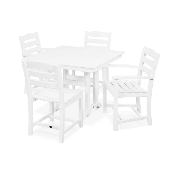 POLYWOOD La Casa Cafe 5 Piece Farmhouse Dining Set W/ Trestle Legs - White
