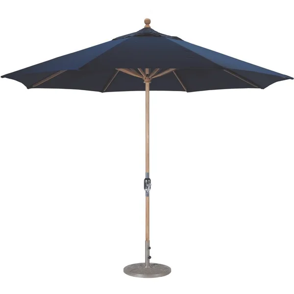 Galtech 11 Ft. Octagonal Teak Patio Market Umbrella W/ Crank Lift - Sunbrella Canvas Navy Canopy