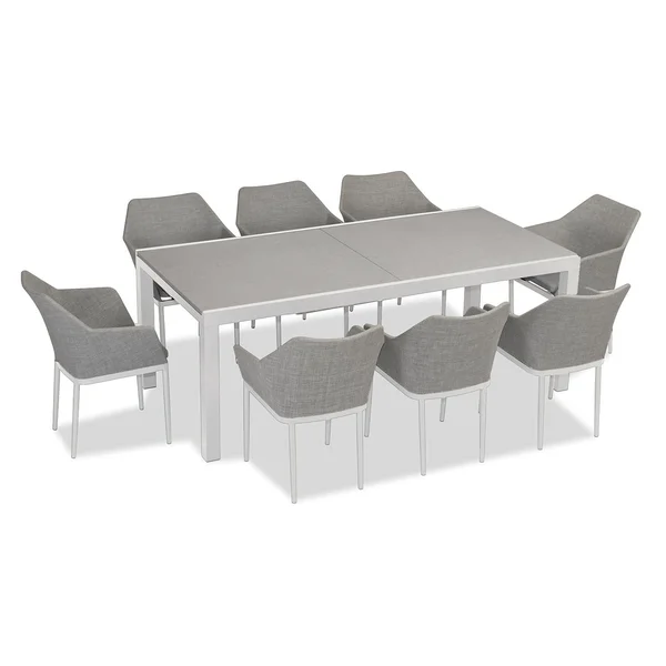 Starlook Bay 9 Pc Aluminum Dining Set - Extendable in White/Concrete by Lakeview Outdoor Designs