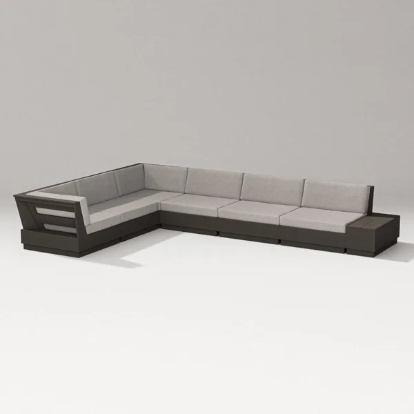 Elevate 7 Pc Recycled Plastic Sectional Seating Set in Vintage Coffee/Weathered Tweed By PW Designer Series