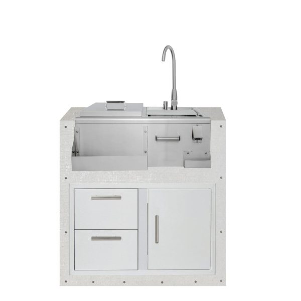BBQGuys Signature 36-Inch Ready for Finish Outdoor Kitchen Module w/ Blaze Beverage Center & Double Drawer & Door Combo