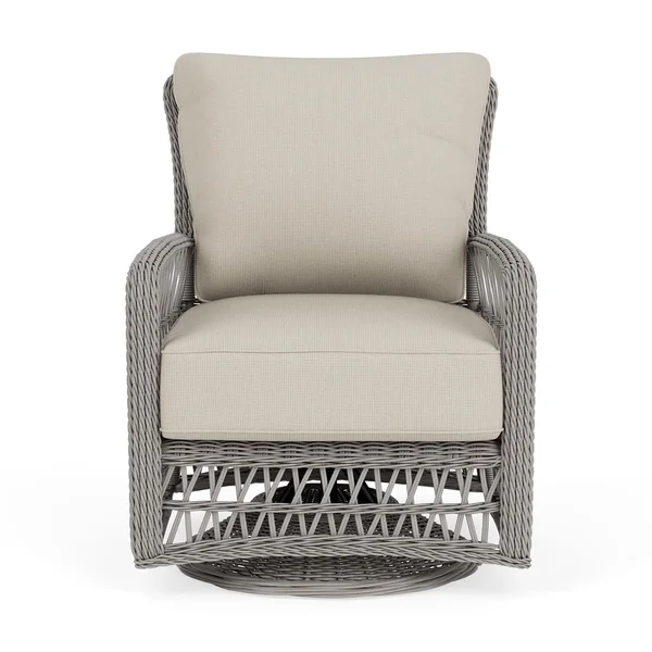 Mackinac Wicker Swivel Glider Club Chair in Putty/Fife Fog by Lloyd Flanders