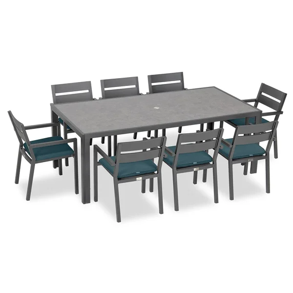Calm Bay 9 Pc Rectangular Aluminum Dining Set in Slate/Cast Lagoon by Lakeview Outdoor Designs