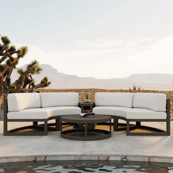 Misty Cove 4 Pc Aluminum Seating Set - Curved Sectional in Slate/Canvas Natural by Lakeview Outdoor Designs