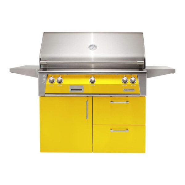 Alfresco ALXE 42-Inch Freestanding Propane Grill On Deluxe Cart With Rotisserie in Traffic Yellow - ALXE-42CD-LP-S1023