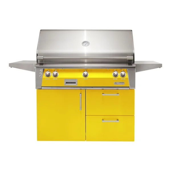 Alfresco ALXE 42-Inch Freestanding Natural Gas Grill On Deluxe Cart With Sear Zone And Rotisserie in Traffic Yellow - ALXE-42SZCD-NG-S1023
