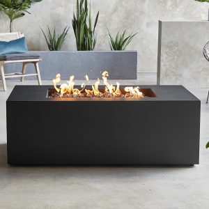 Covewood 58 Inch Rectangular Aluminum Natural Gas Fire Pit Table in Charcoal by BBQGuys Signature (Ships Propane w/ Conversion Kit)