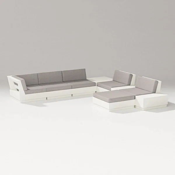 Elevate 9 Pc Recycled Plastic Sectional Seating Set in Vintage White/Weathered Tweed By PW Designer Series