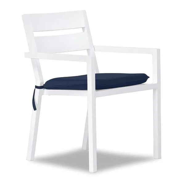 Calm Bay Aluminum Dining Arm Chair in White/Spectrum Indigo by Lakeview Outdoor Designs