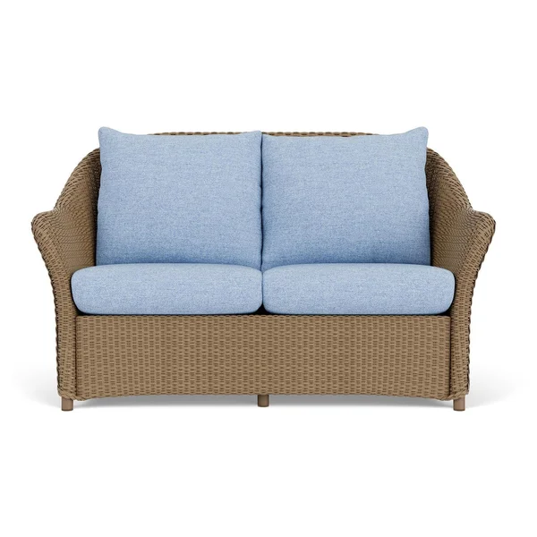 Weekend Retreat Lloyd Loom Loveseat in Fawn/Demo Skyway by Lloyd Flanders