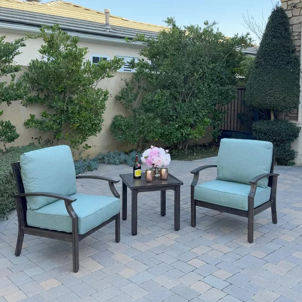 Atlantis 3 Pc Aluminum Seating Set w/ 2 Club Chairs in Walnut/Spa by Darlee