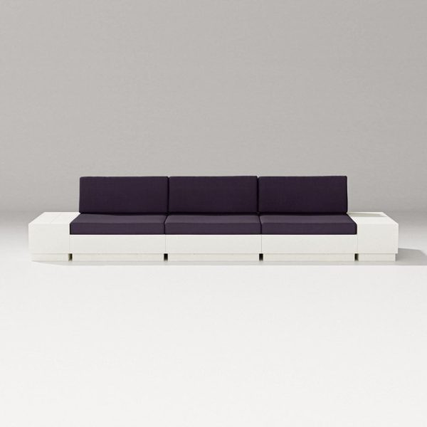 Elevate 5 Pc Recycled Plastic Seating Set in Vintage White/Navy Linen By PW Designer Series