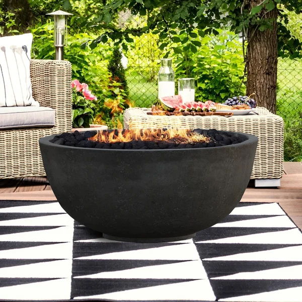 Valley Bay 1 39 Inch Round GFRC Natural Gas Fire Bowl in Ebony by Lakeview Outdoor Designs