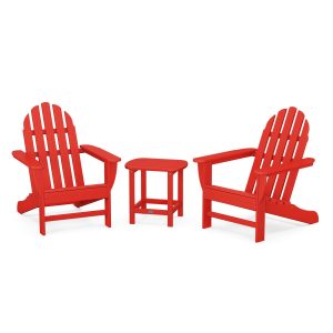 Classic Adirondack 3 Pc Recycled Plastic Seating Set w/ South Beach End Table in Sunset Red by POLYWOOD