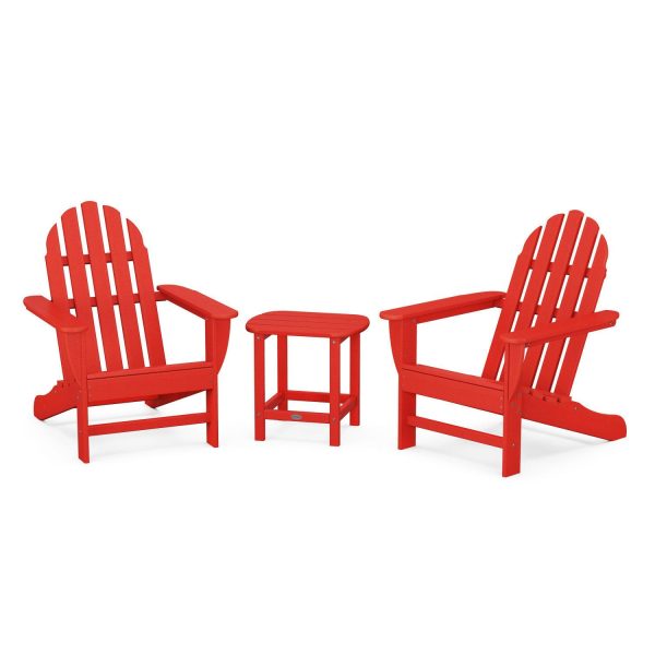 Classic Adirondack 3 Pc Recycled Plastic Seating Set w/ South Beach End Table in Sunset Red by POLYWOOD