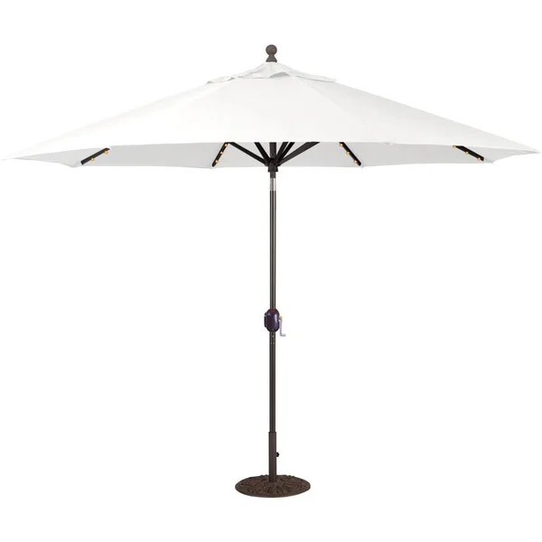 Galtech 11 Ft. Lighted LED Octagonal Aluminum Patio Market Umbrella W/ Crank Lift And Auto Tilt - Black Frame W/ Sunbrella Canvas Natural Canopy
