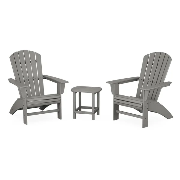 Nautical 3 Pc Recycled Plastic Seating Set w/ Curveback Chairs in Slate Gray by POLYWOOD