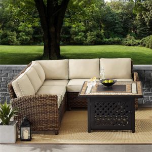 Branchwood 4 Pc Wicker Fire Pit Seating Set in Weathered Brown/Sand by Ultimate Patio