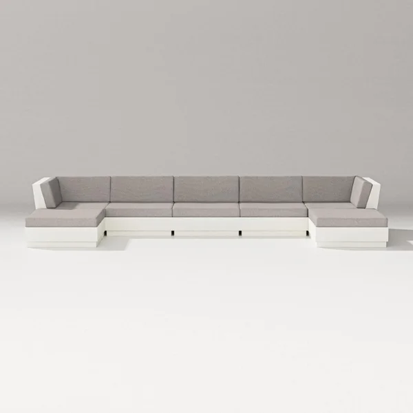 Elevate 7 Pc Recycled Plastic Double Chaise Seating Set in Vintage White/Weathered Tweed By PW Designer Series