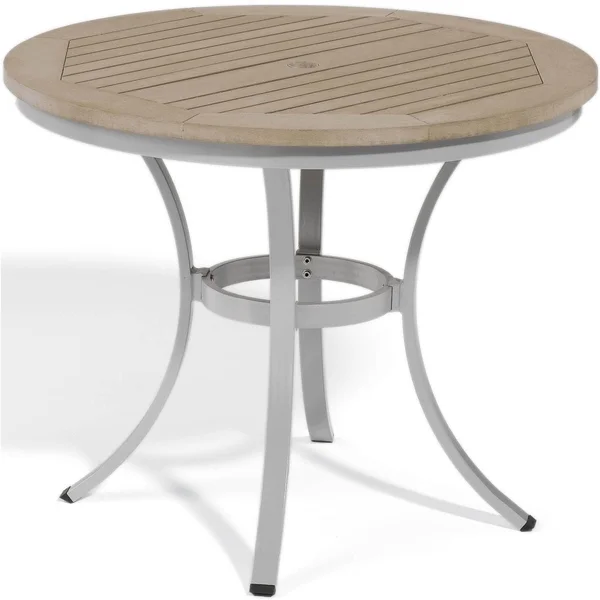 Travira 36 Inch Round Aluminum Patio Bistro Table W/ Tekwood Vintage Top By Oxford Garden