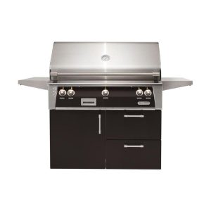 Alfresco ALXE 42-Inch Freestanding Natural Gas Grill On Deluxe Cart With Sear Zone And Rotisserie in Jet Black Matte - ALXE-42SZCD-NG-SM9005