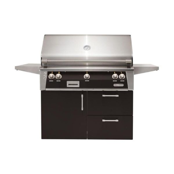 Alfresco ALXE 42-Inch Freestanding Natural Gas Grill On Deluxe Cart With Sear Zone And Rotisserie in Jet Black Matte - ALXE-42SZCD-NG-SM9005