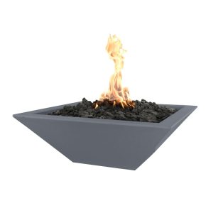 Maya 30 Inch Square GFRC Propane Fire Bowl w/ Glow Plug in Gray by The Outdoor Plus