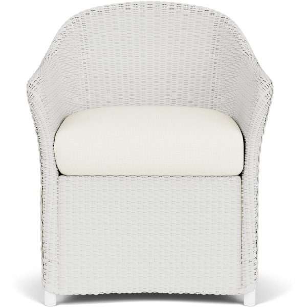 Weekend Retreat Wicker Dining Arm Chair in Matte White/Sailcloth Salt By Lloyd Flanders